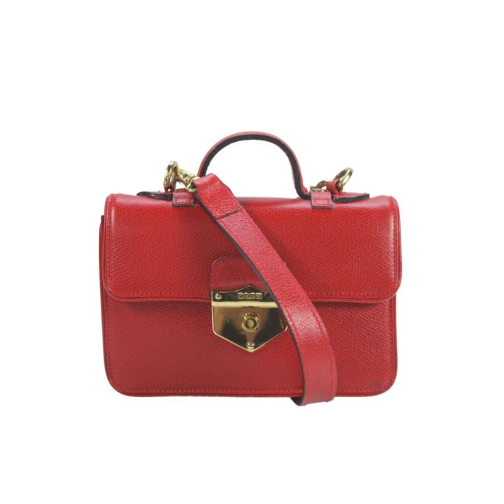 Wathne Womens Leather Gold Hardware Clasp Closure Shoulder Handbag Red